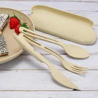 wheat straw dinnerware sets fork spoon knife set utensil travel eco friendly portable tableware for kitchen cutlery set 3 in 1