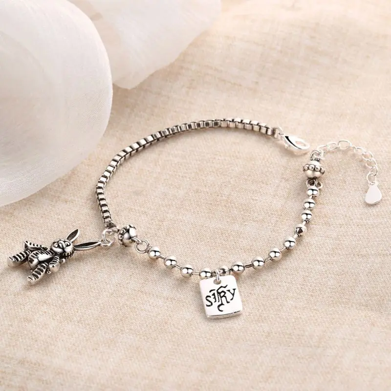 

Vintage Silver Rabbit Charm Bracelet Beads Link Chain Bracelet Fashion Jewelry 6XDA