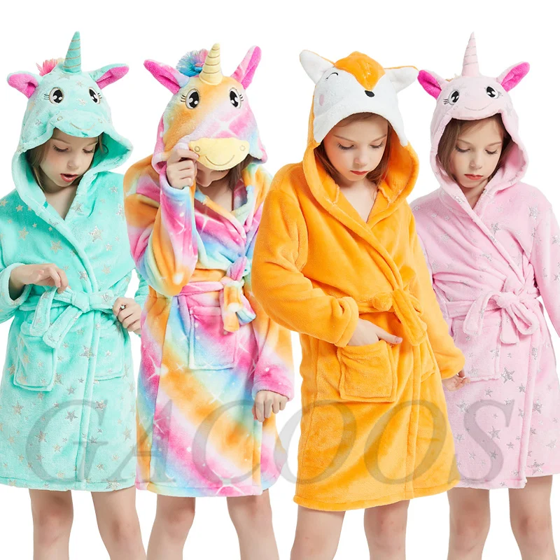 

2020 Kids Unicorn Bath Robes Winter Children's Bathrobe Kigurumi Animal Flannel Sleepwear For Big Boys Girls Pyjamas Nightgown