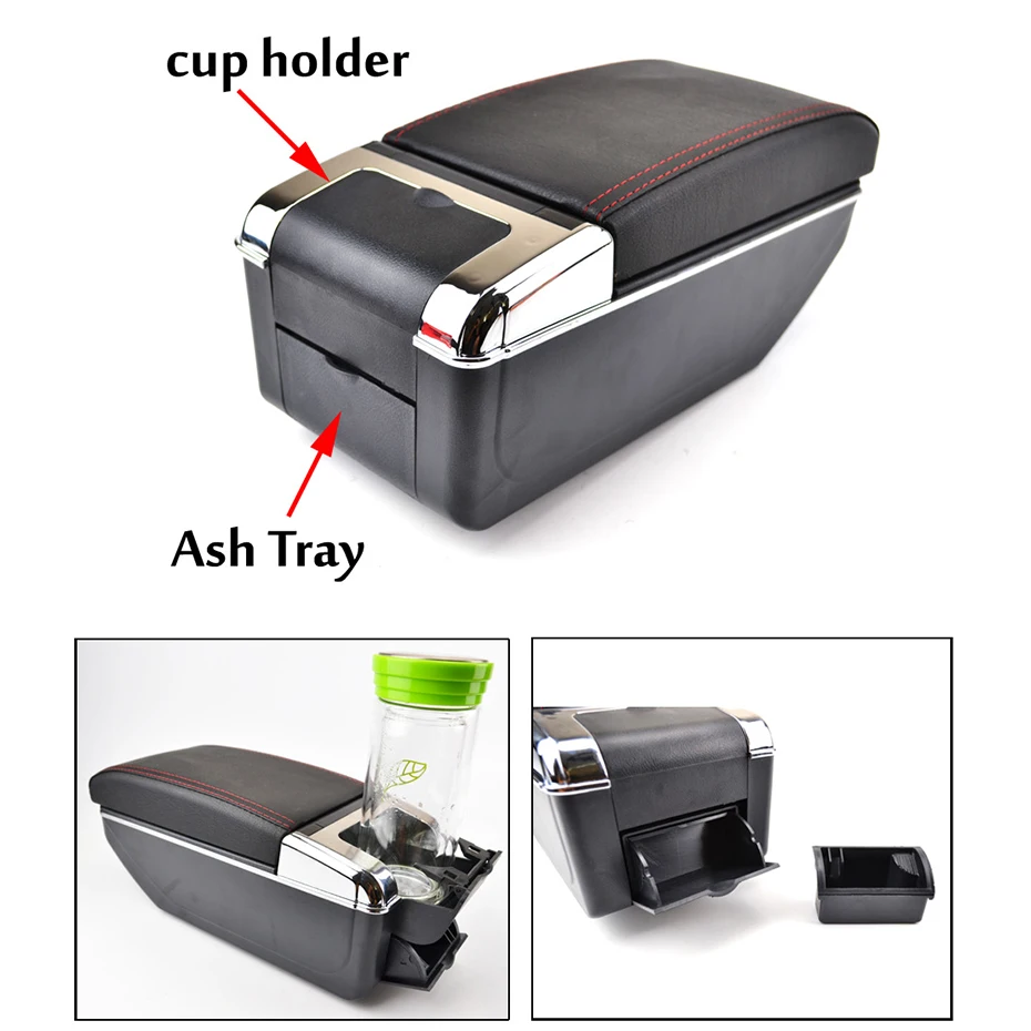 

Storage Box For Mitsubishi Mirage 2014 - 2018 Arm Rest Dual Layer Armrest Black Leather Double 2016 2017