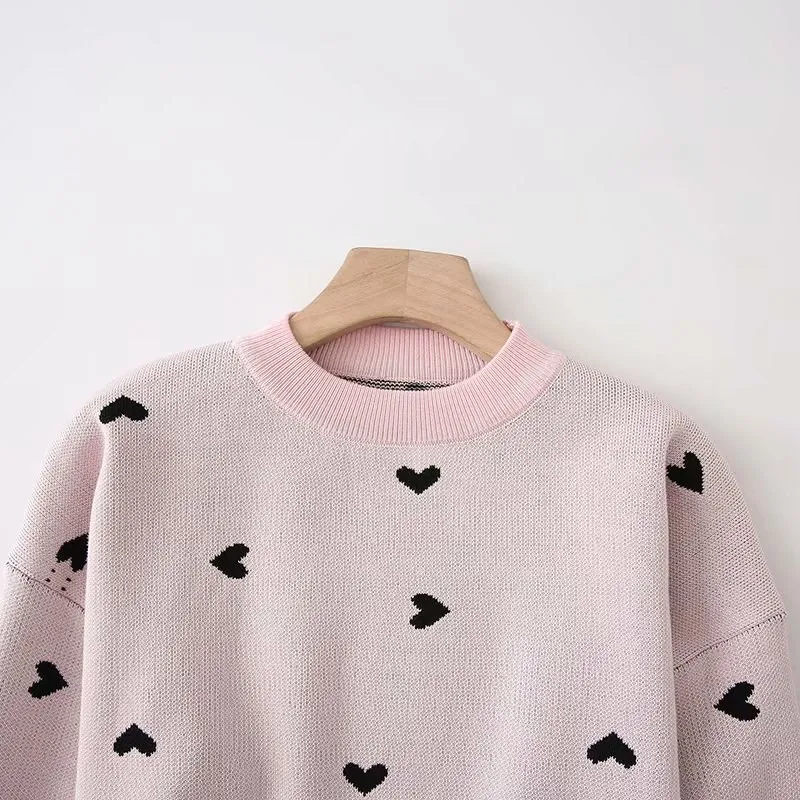 Женский пуловер с принтом сердца свитер и юбка вязаный комплект из двух предметов элегантный милый топ