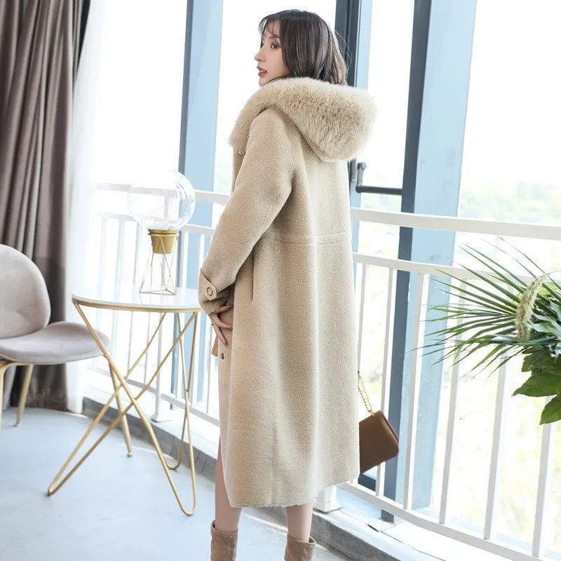 Корейская шерсть воротник лисы пальто зимние женские средней длины тонкие