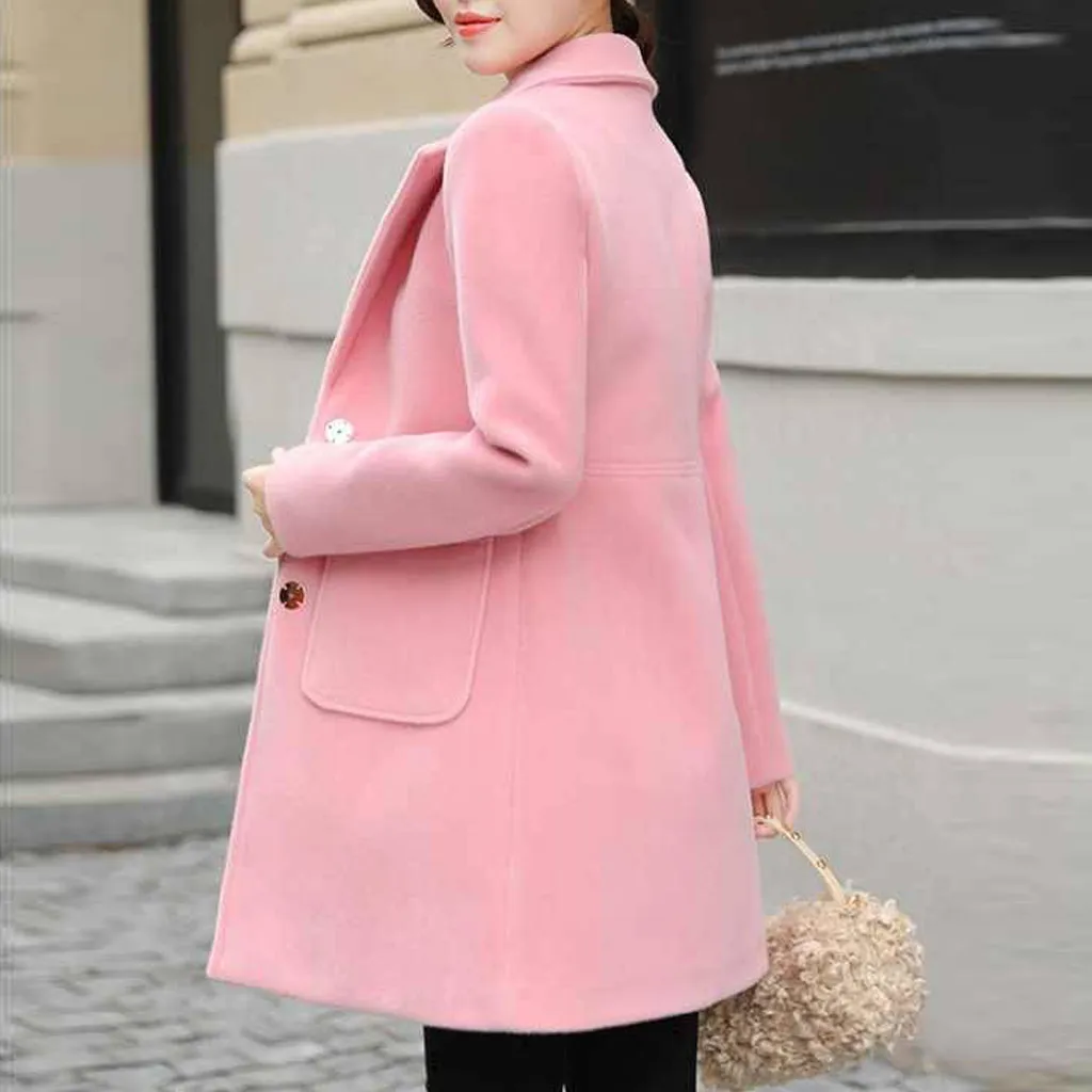 Женское шерстяное пальто на пуговицах Элегантное повседневное длинное для