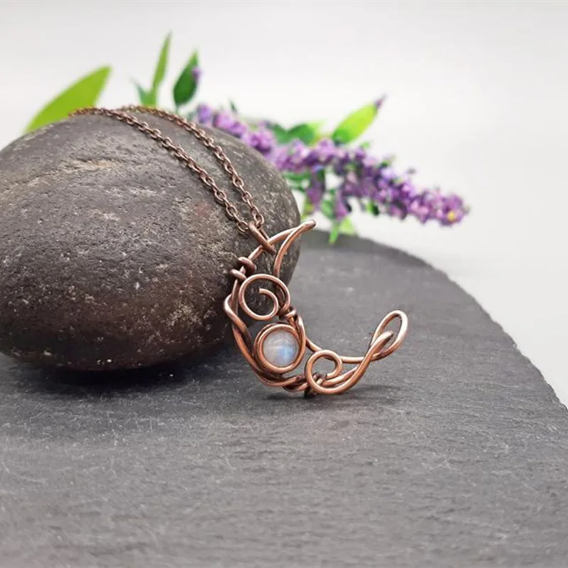 

Fashion Boho Jewelry Natural Stones Moonstone Wrapped Pendant Necklaces Women Charm Necklace Gift Delicate Vintage