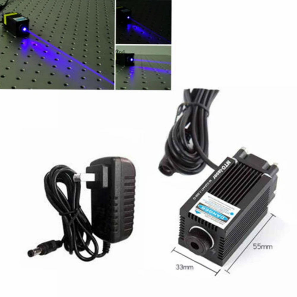 Mini Carving Pure Blue Laser Diode Dot Module 450nm 1600mW 1.6W 33x55mm with 12V Adapter
