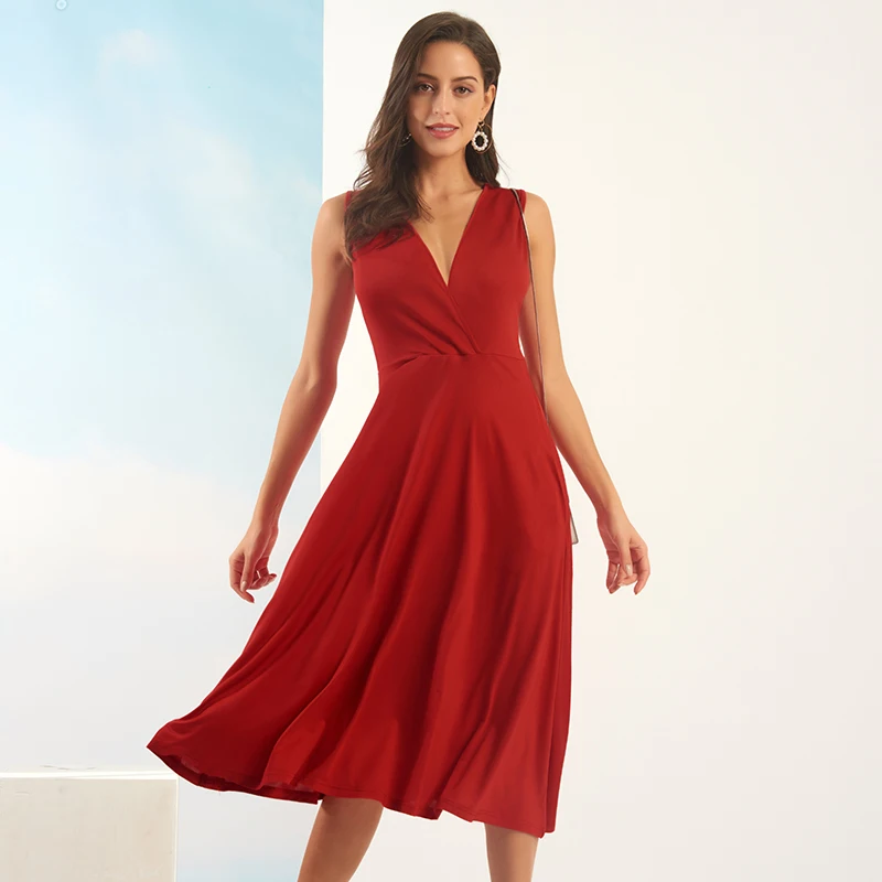 Женское тонкое платье без рукавов с V образным вырезом|Женские платья| |