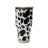 30oz cow stainless steel tumblers vacuum insulated double wall water mugs leopard tumbler with splash proof lid for car office