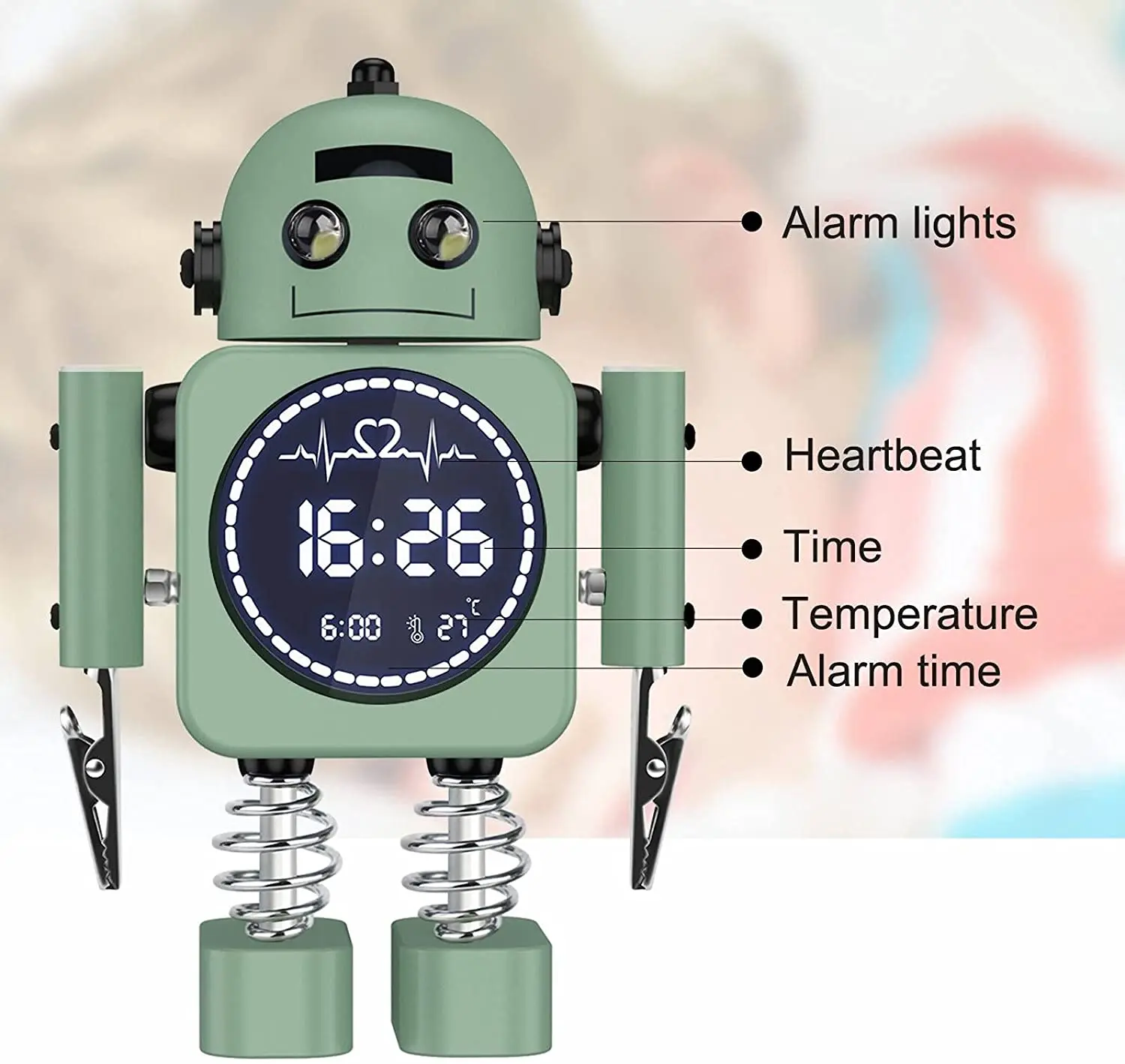 Робот-будильник цифровой со светодиодной подсветкой и функцией поддержания