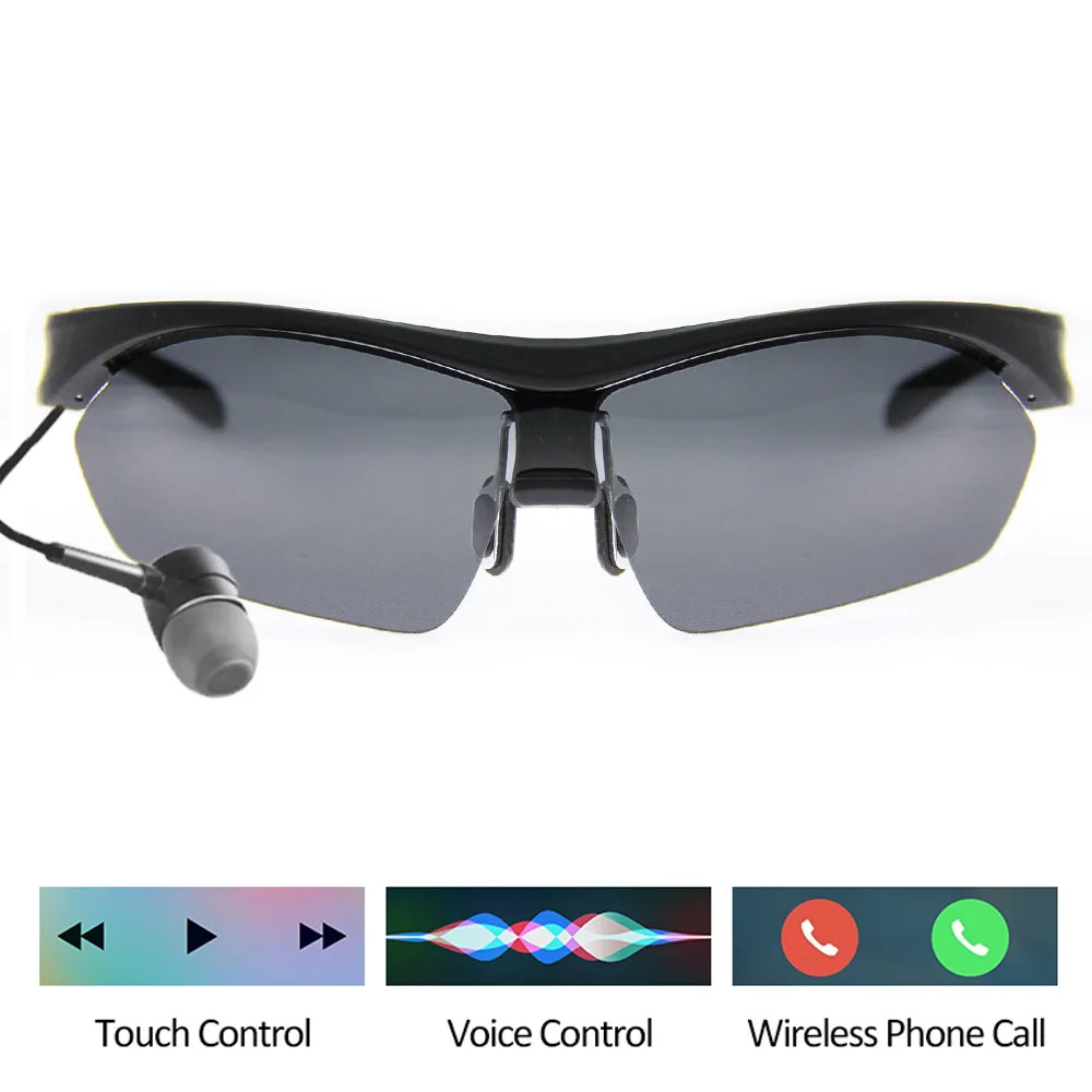 저렴한 Conway 스포츠 선글라스 블루투스 헤드셋 터치 컨트롤 스마트 안경 음악 및 전화 야외 안경 교환 가능 렌즈