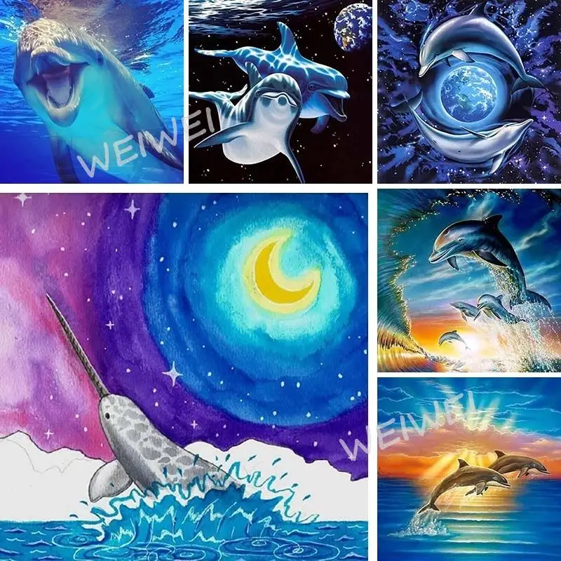 Алмазная 5D мозаика абстрактная картина с мультяшным дельфином землей океана