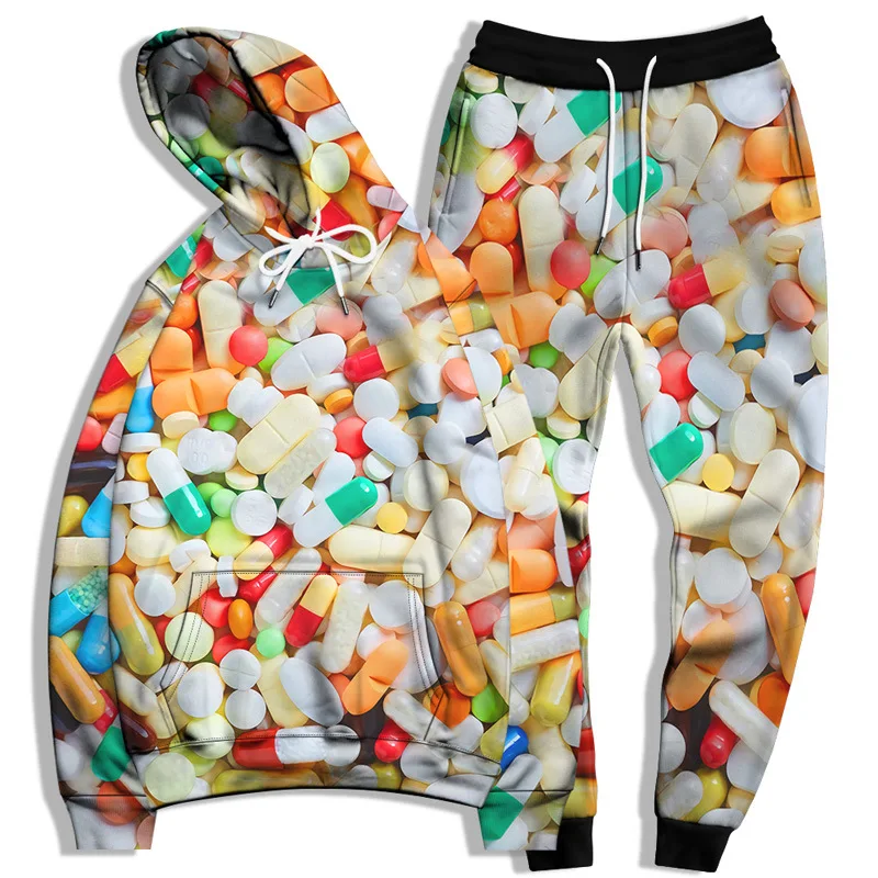 

Big Size Two Pieces Unisex Set Food burger Print Hooded Long Sleeve Couple Men Hooded Pullover Set Hip Hop Streetwear Sweatshirt