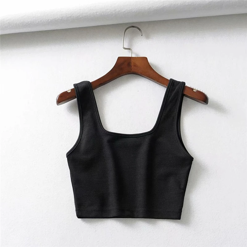 

2021 New Sexy Women Summer Tank Tops Sleeveless Short Cotton Square Collar Knitting Bra Ladies Tube Top 6 Colors