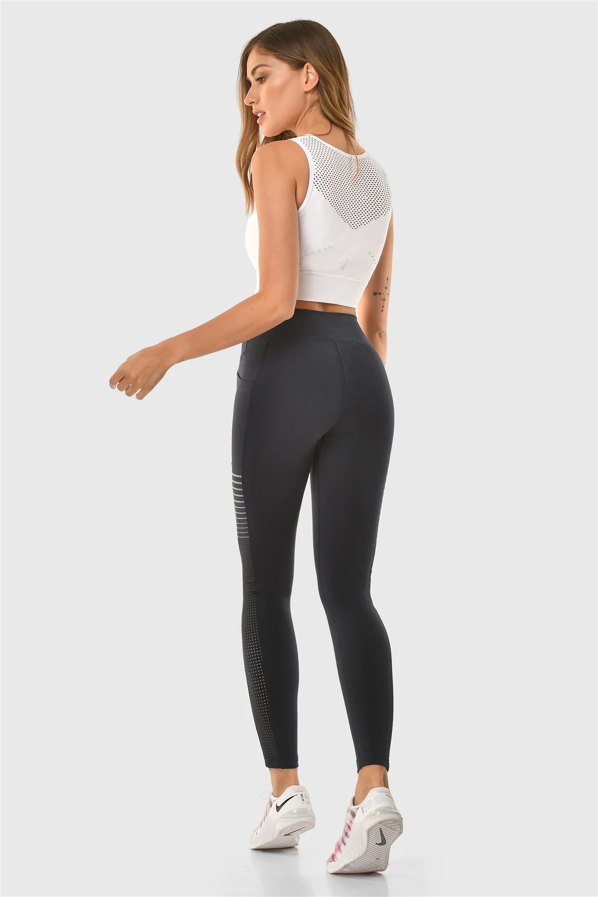Superstacy Laser Cut Pocket High Waist Dark Blue Sports Leggings