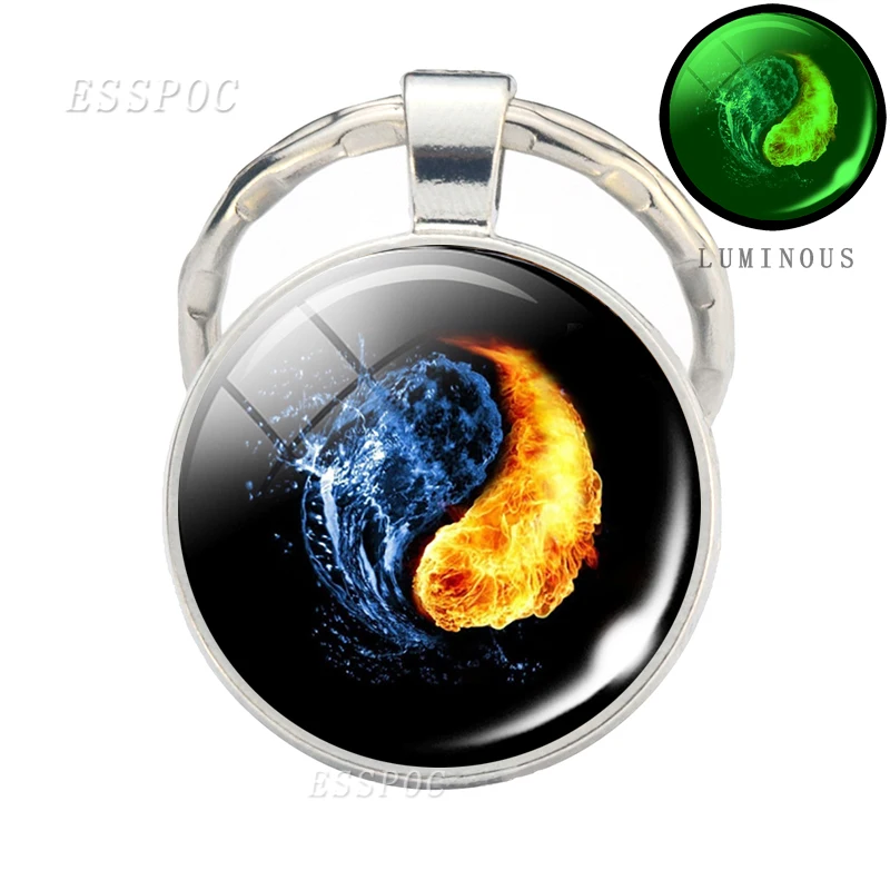 Модный металлический брелок Инь Ян кошка дерево жизни светящийся стеклянный