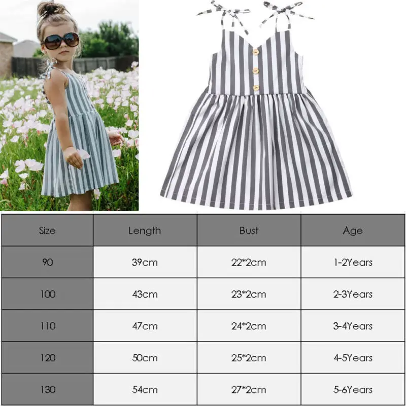 2019 Fashion Toddler Baby Girls Kids Striped Sleeveless Short Mini Dress Clothes | Детская одежда и обувь