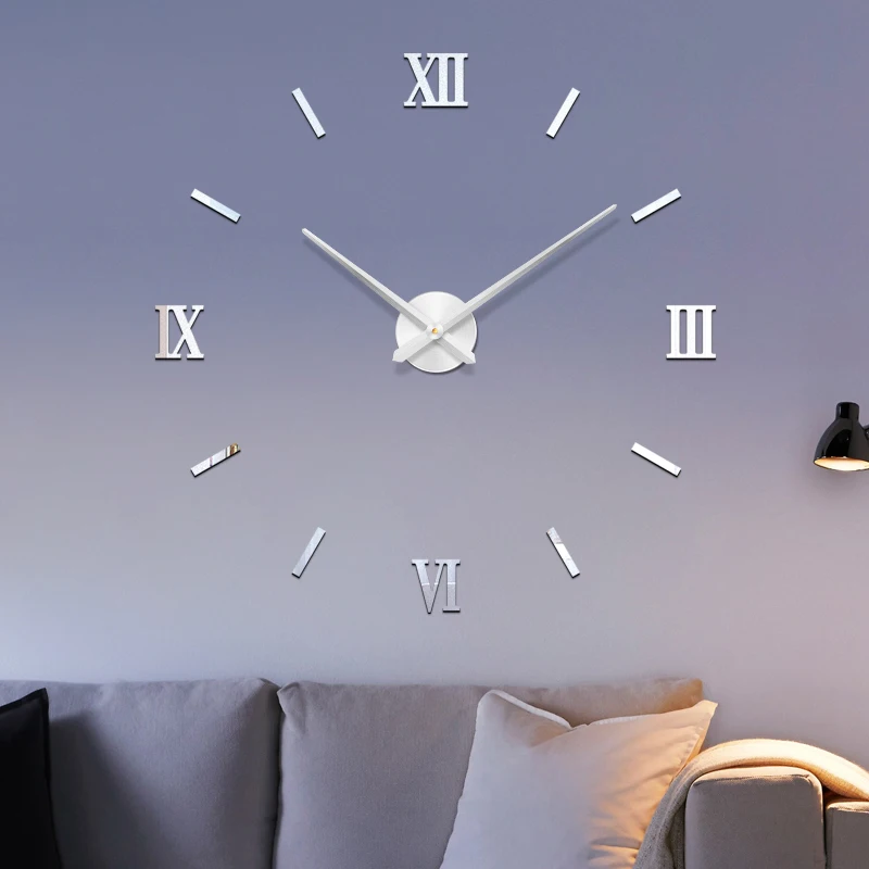 48 &quotбольшие часы настенные Horloge 3D Diy акриловые зеркальные наклейки домашний