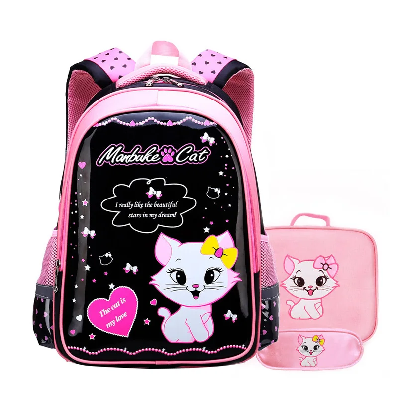 Детский рюкзак из искусственной кожи с мультяшным котом для девочек начальной