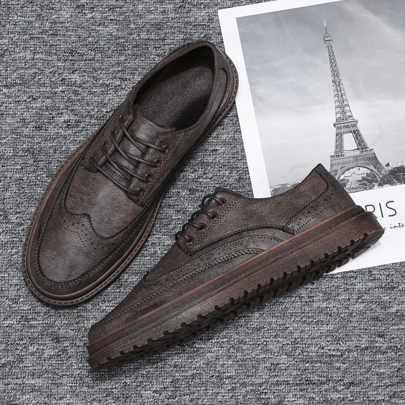 

2020 men's Korean style trendy shoes British casual shoes youth retro thick-soled brogue shoes men