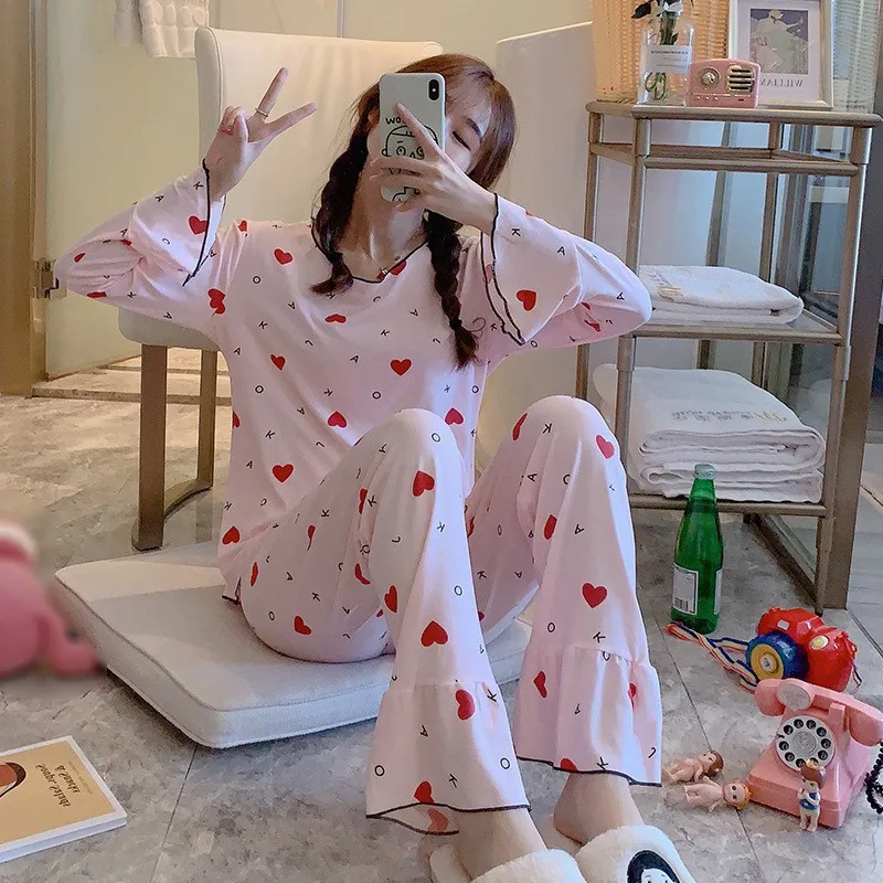 D Kawaii, 2 шт., женская пижама, комплект, милый рисунок морковки, повседневные топы, штаны, домашняя одежда для сна с длинным рукавом, Pijama Mujer - Цвет: D