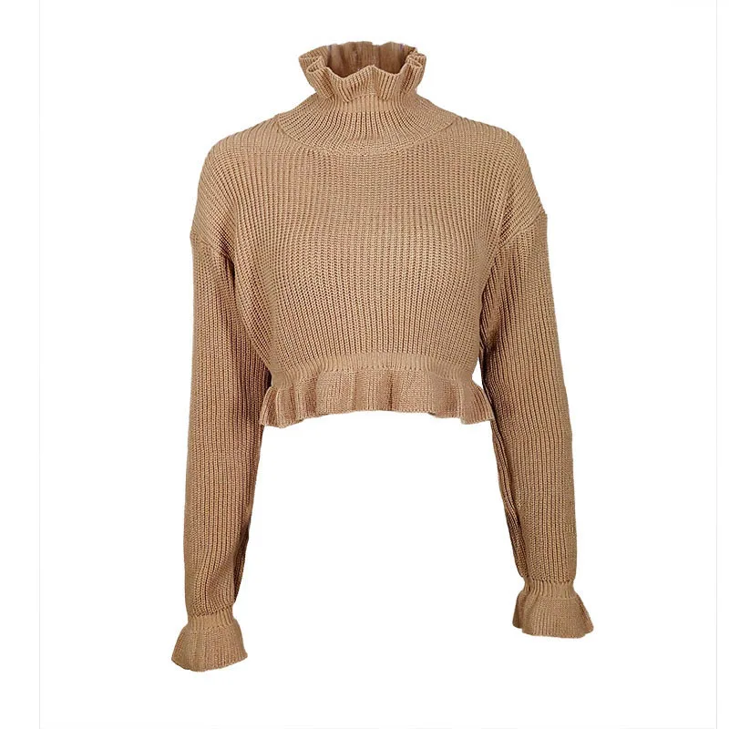Autumn Winter Women's Ruffles Turtlenecks Sweaters Knitted Clothing Fashion Sexy Crop Butterfly Sleeve Sweater Pullover | Женская