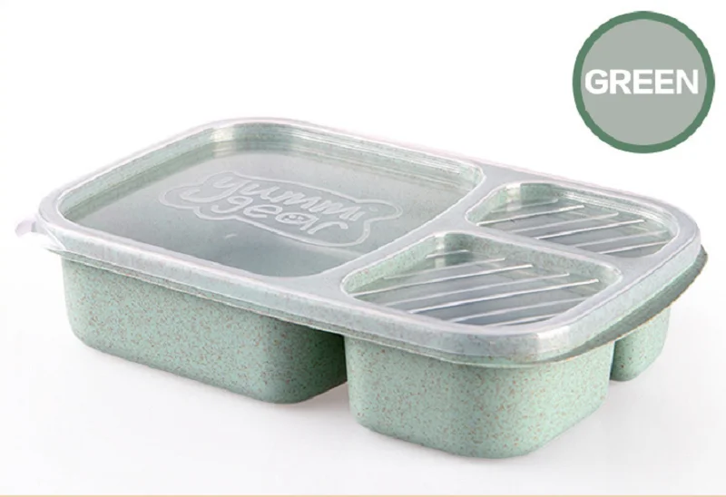 green Microwavable ланч бокс пластик, не содержащий вра разделенный ланчбокс для взрослых детей студентов детей Bento box квадратный контейнер для еды AT108 - Цвет: green