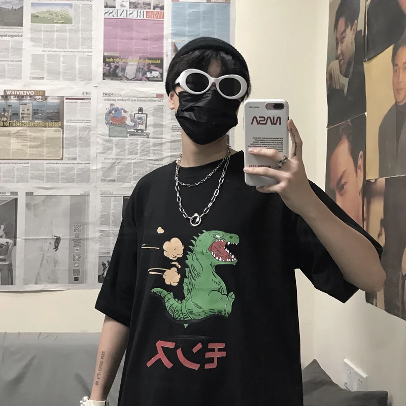 

Japanese Dinosaur Print Graphic T Shirt for Men Women Streetwear Hip Hop Tshirt Ulzzang Korean Style Tee Tops Harajuku Cartoon