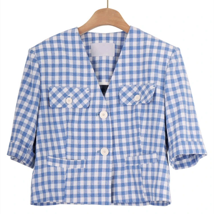 

YOCALOR New 2020 Summer Women's Blazers V-Neck Plaid Fashionable Casual Loose Jacket Half Sleeve Wild Lady Short Tops