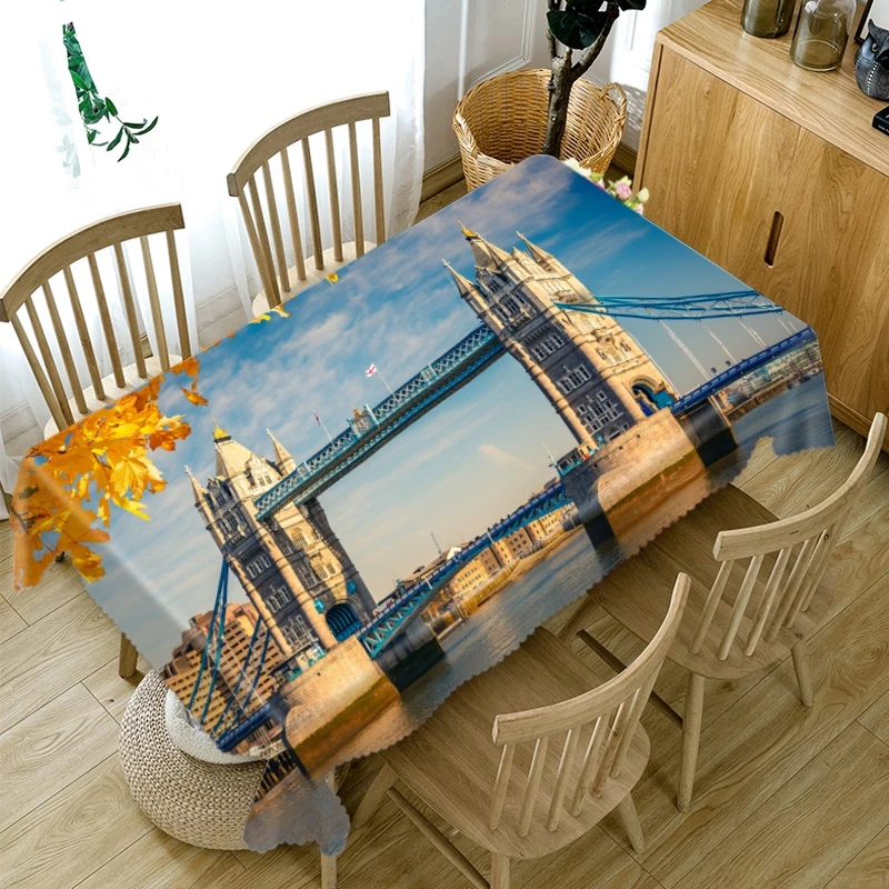 Утолщенная хлопчатобумажная скатерть 3D британского здания моста