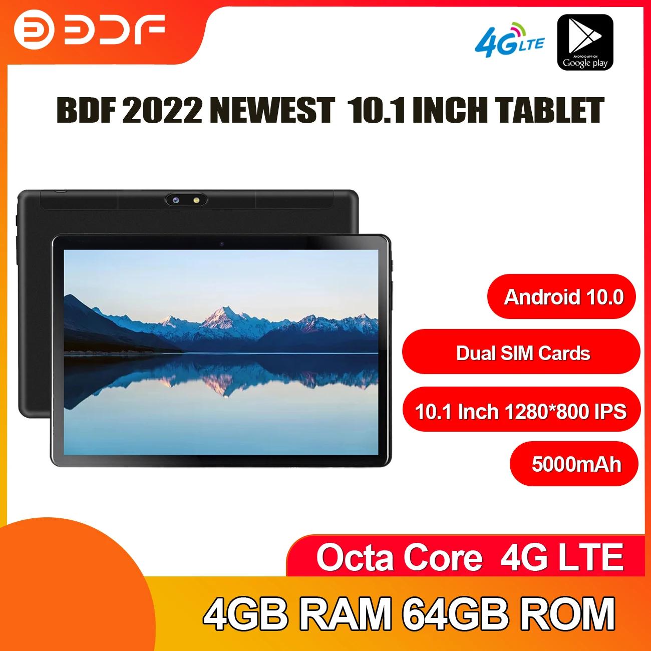 BDF 10.1 Inch Tablet Android 10.0 Octa Core 4G LTE Phone Call Google Play Tablets Pc 4GB/64GB GPS WiFi Bluetooth mi pad Tablet