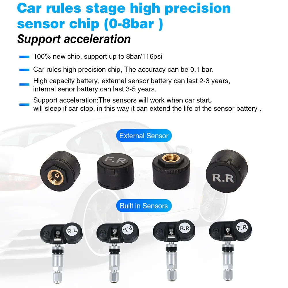 

AOSHIKE Car Tire Pressure Monitoring System TPMS 12V LCD Colorful Charger Auto Security Alarm Internal Sensor ACC USB Tyre
