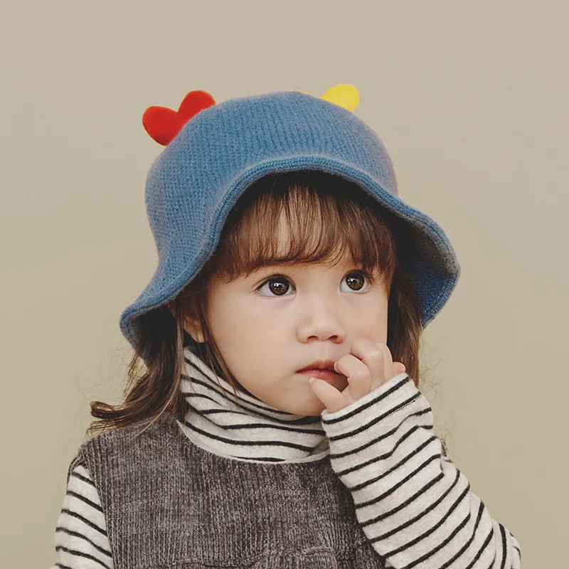 

New Baby Love Knitted Basin Hat Spring and Autumn Simple Korean Cute Baby Bucket Hat Boys and Girls Baby Knitted Panama Hat