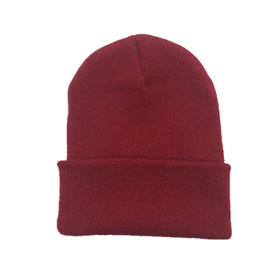 Wine Red Одноцветная шапка унисекс, осенне-зимняя шерстяная мягкая теплая вязаная шапка для мужчин и женщин, шапка с черепом, лыжная шапка, шапки s Beanies - Цвет: Wine Red