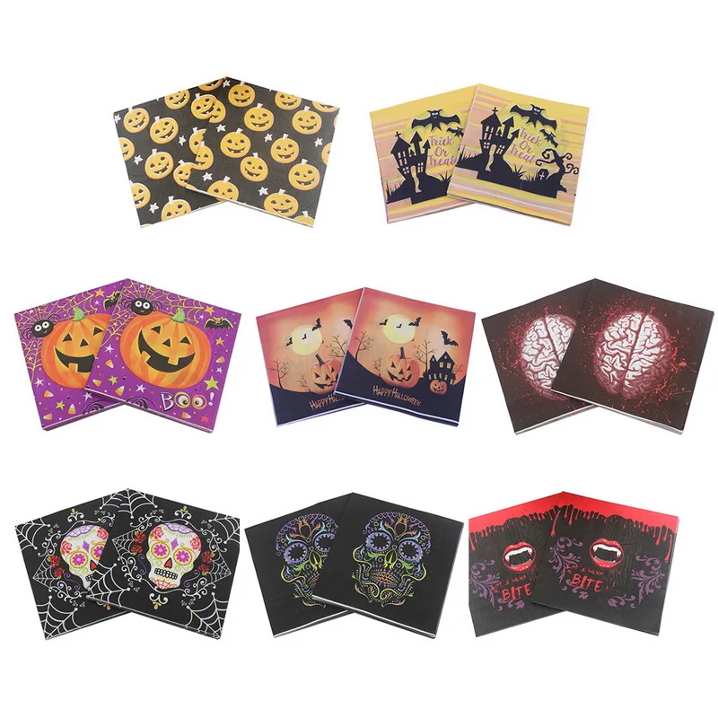 Urijk 20 шт./компл. и надписью "Happy Halloween" Бумага салфетка тыквы с изображением черепа, Бумага полотенца Хэллоуин Украшение стола гигиенические салфетки