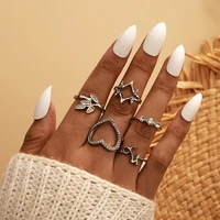 new bohemia creative simple all match retro alloy star inlaid diamond leaf ring 5 pieces set wedding party jewelry anillos mujer