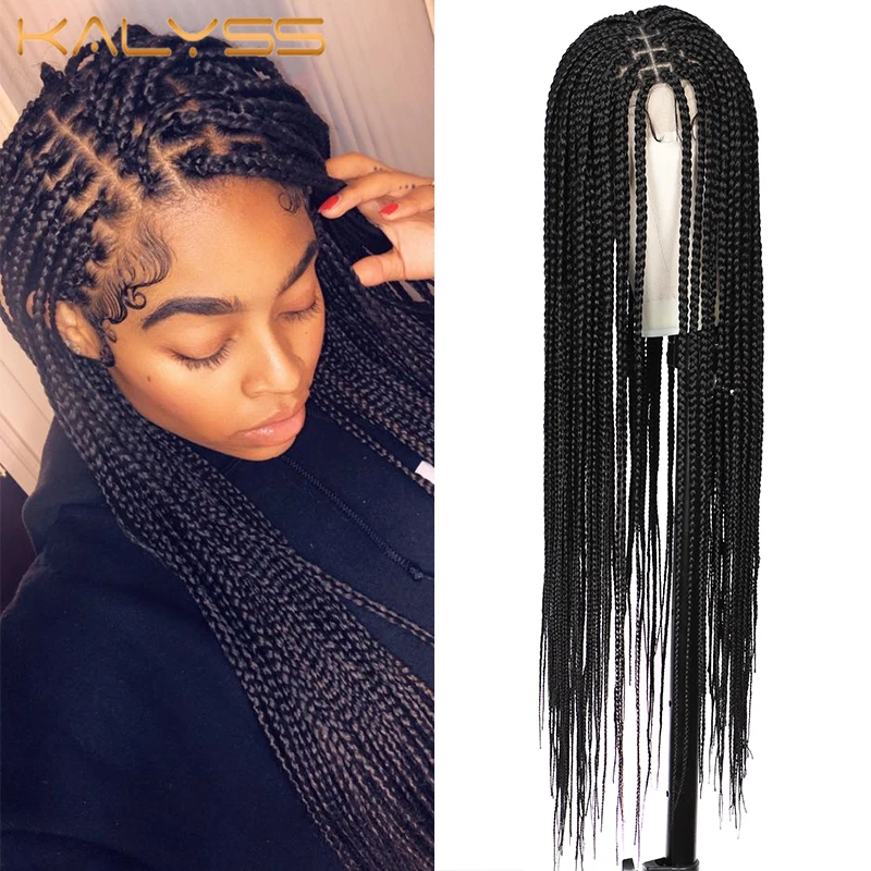 Kalyss 36 Inches Full Lace Front Knotless Box Braided Wigs With Baby Hair Super Long Synthetic Braids Wig For Black Women