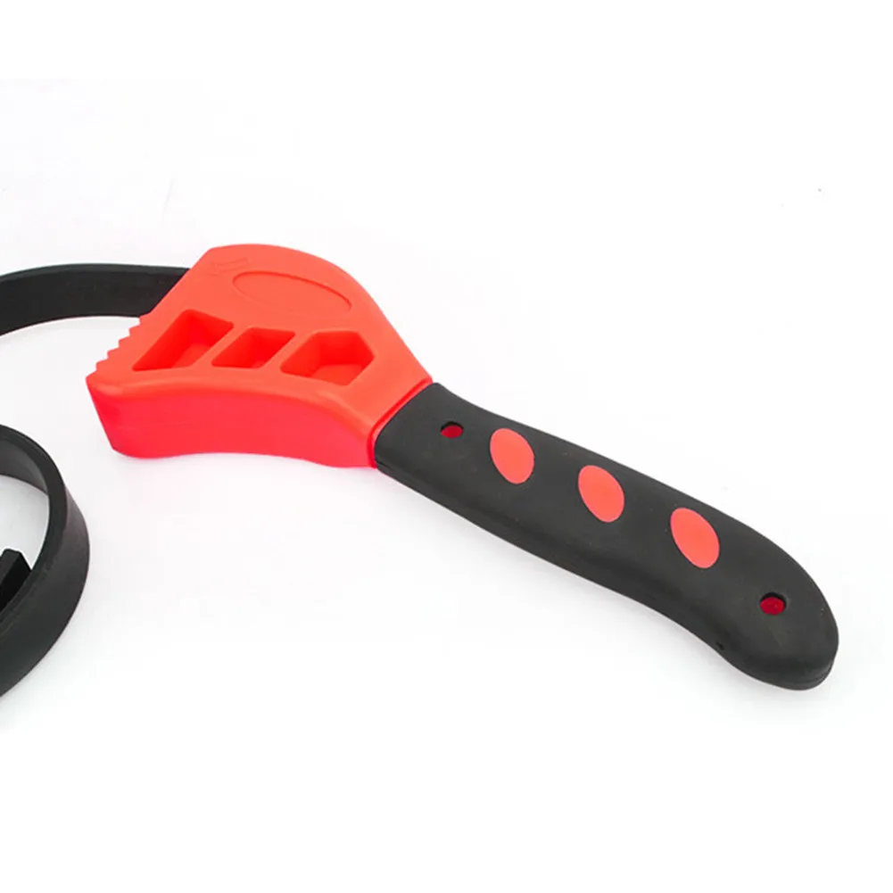 

Adjustable 6in Rubber Strap Wrench Spanner Oil Filter Repair Bottle Opener Tool Brand New And High Quality Rubber Material