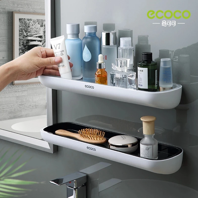 ecoco adhesive bathroom shelf organizer wall mounted shampoo spices shower storage rack holder bathroom accessories free global shipping