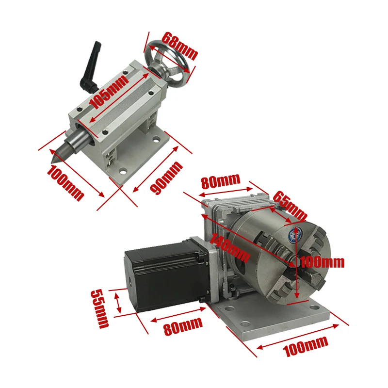 Детали станка с ЧПУ вращающаяся ось А 4-я 80 мм 100 4-кулачковый патрон для фрезерного