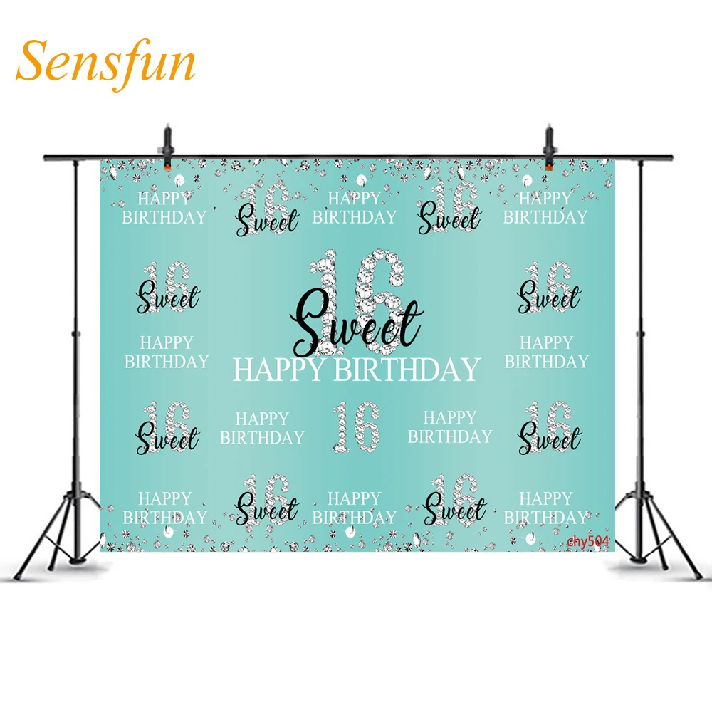 

Виниловый фон для фотосъемки LEVOO 16-го дня рождения с изображением милого 16 мятно-синих бриллиантов