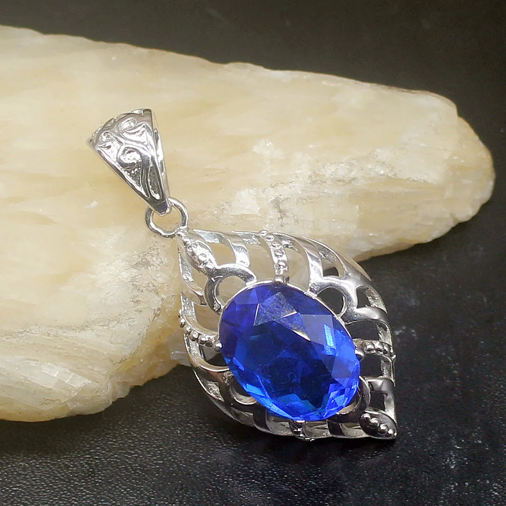 

Fashion Jewelry Unique Genuine 925 Silver Sapphire Blue Topaz Trendy Charm Pendant Necklace Gifts for Women Girls 20213633