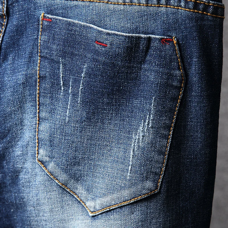 Новые мужские рваные Стрейчевые облегающие Простые повседневные джинсы Уличная