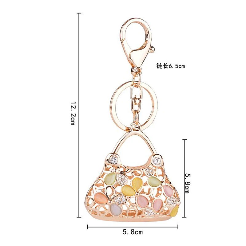 

Creative Jewelry Hollow Flowers Crystal Handbag Keychain Car Key Holder Bag Pendant Exquisite Trinket Girlfriend Keyring Gift