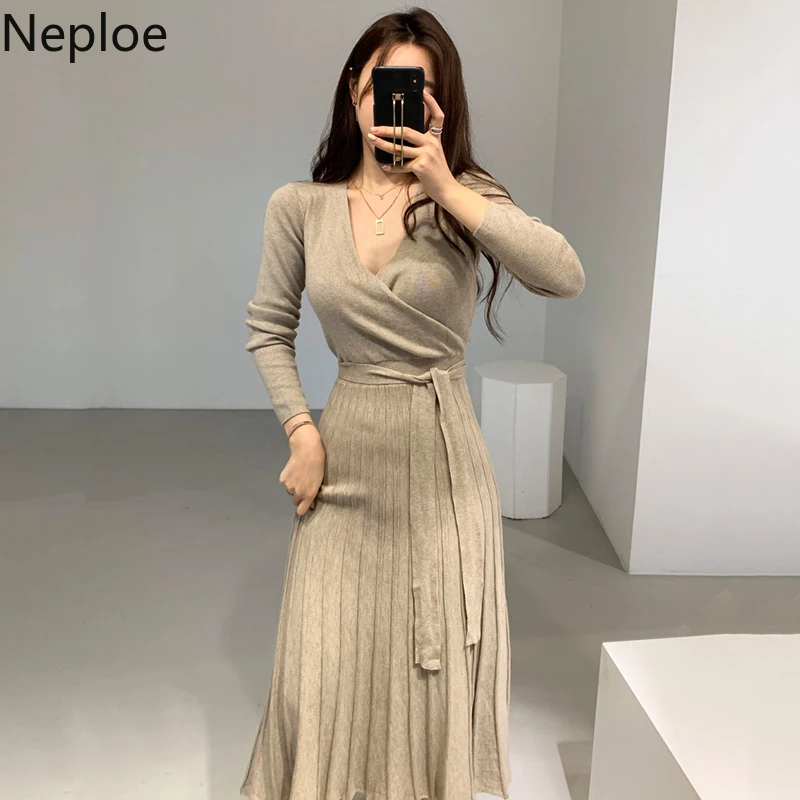 Neploe шикарное длинное платье свитер с v образным вырезом и крестиком высокой