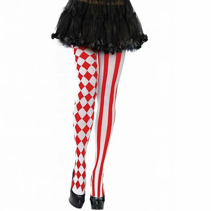 Womens Halloween Stockings Party Cosplay Striped Elastic Pantyhose Autumn Winter Xmas Club Clown Multicolor | Женская одежда