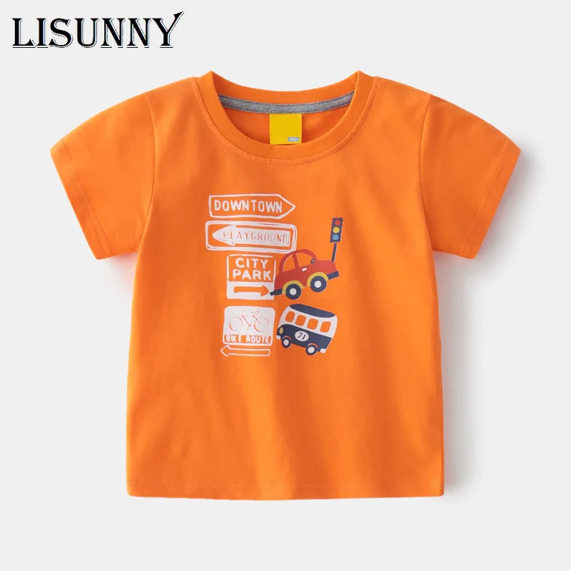 

LISUNNY От 1 до 6 лет, футболки для мальчиков в летнем 2021 новинка, короткие рукава, для детей, футболки для девочек верхняя одежда с принтом автомо...