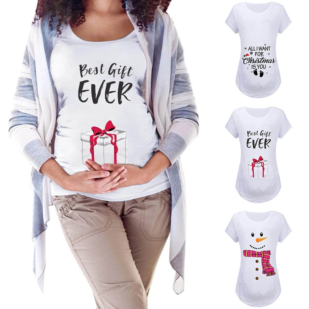 Рождественская Женская одежда для беременных с изображением снеговика коротким