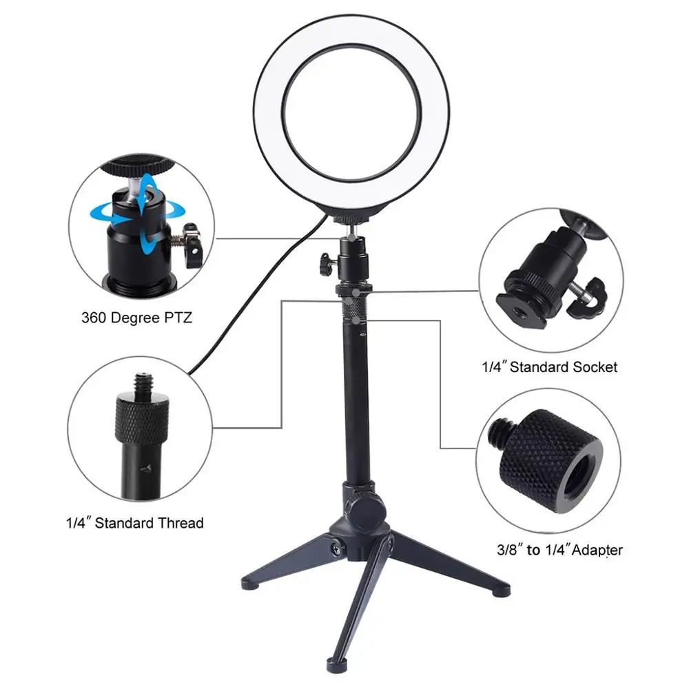 Ring Light 16Cm With Tripod Stand Cell Phone Holder USB 3 Modes LED Makeup Selfie for Live Video Studio | Мобильные телефоны и