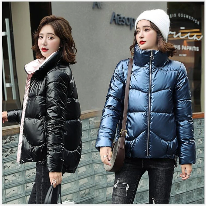 

Glossy Down Cotton padded Parka Winter Women Jacket 2020 Warm Thick Short Parka Winter Coat Jacket Women Casaco Feminino G708