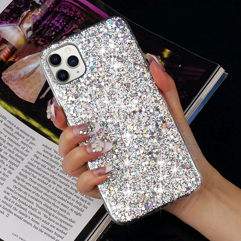 

RYWER Glitter Sequins bling Soft Shockproof Silicone phone Case for iphone 5 5S SE 6 7 8 plus X XS XR MAX 11 Pro 12 back cover