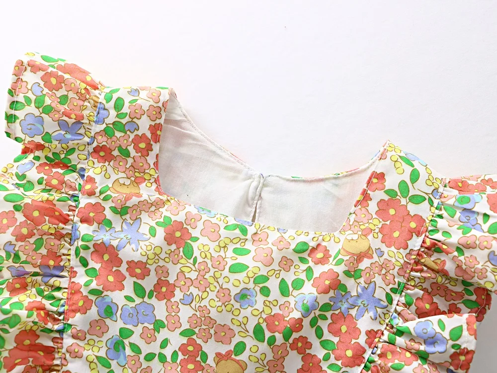 

Midoo Fairy 2021 Summer Girls Kids Children's Cotton Dress With Cap Floral Print Ruffles A-Line Cute Sleeveless Casual Clothes